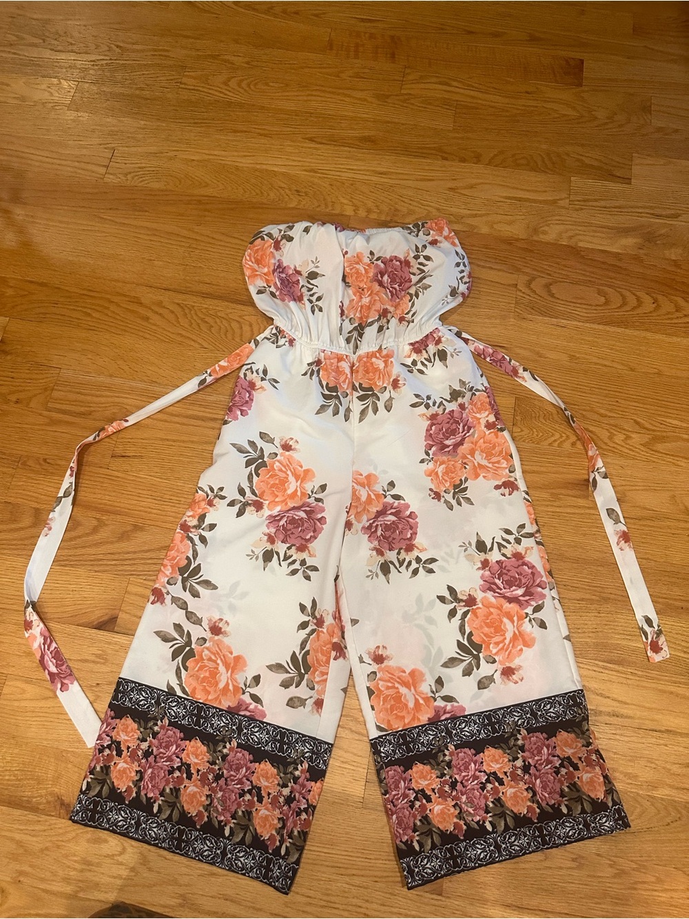 A Hint Of Blush Medium Floral Strapless Jumpsuit Jumper cropped pants